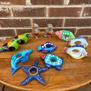 Bundle Hand-painted sea-themed patriotic wooden napkin rings folk art 15 pc